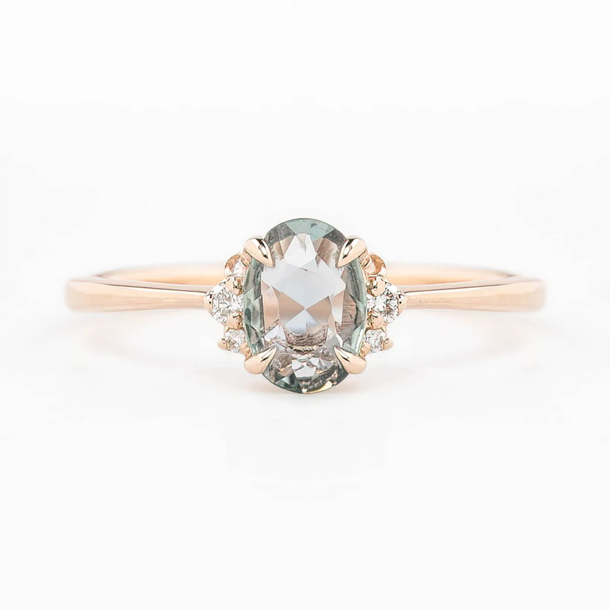 Lena Ring 0.55ct Light Green Madagascar Sapphire, 14K Rose Gold (One of a kind)