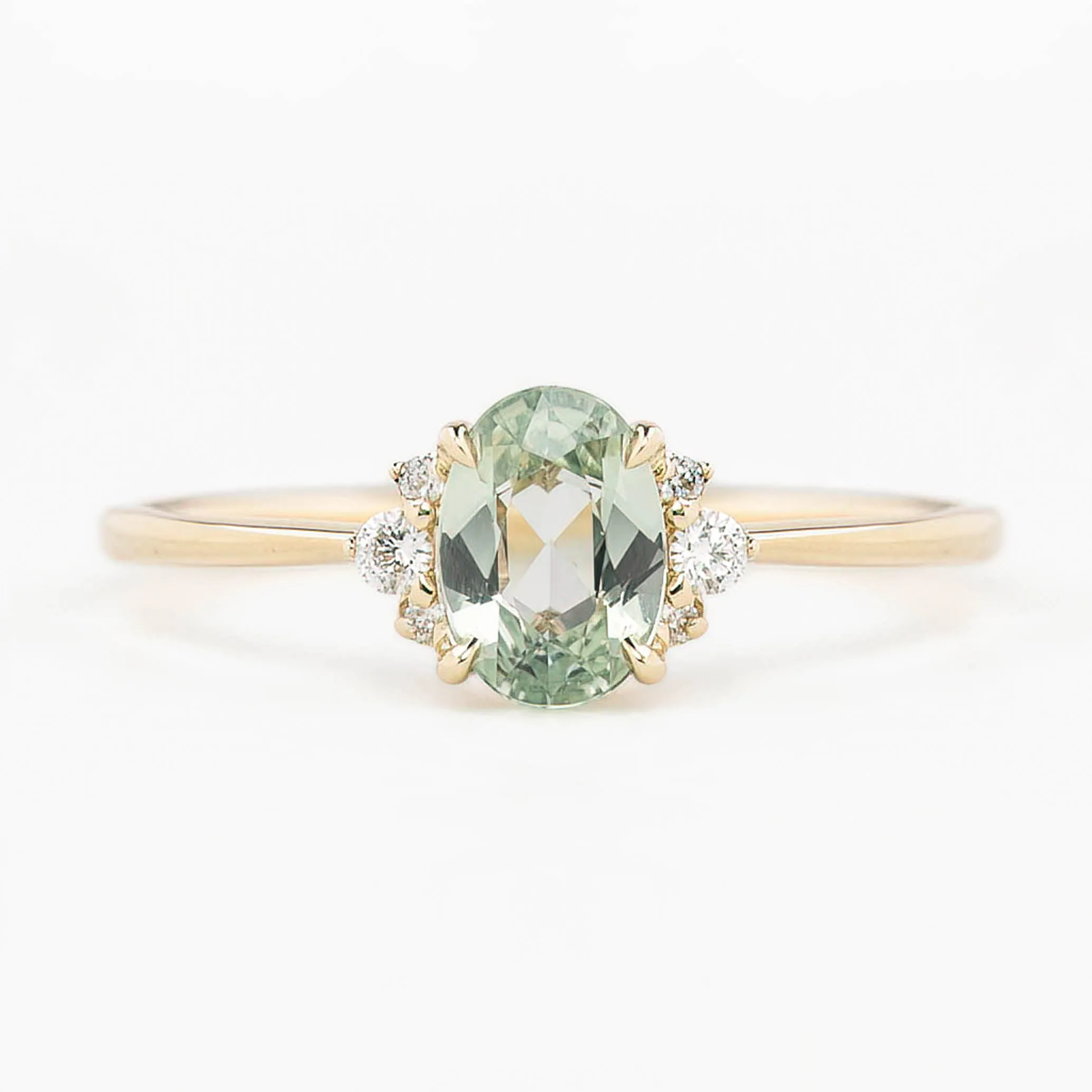 Lena Ring 0.73ct Light Green Madagascar Sapphire, 14K Yellow Gold (One of a kind)