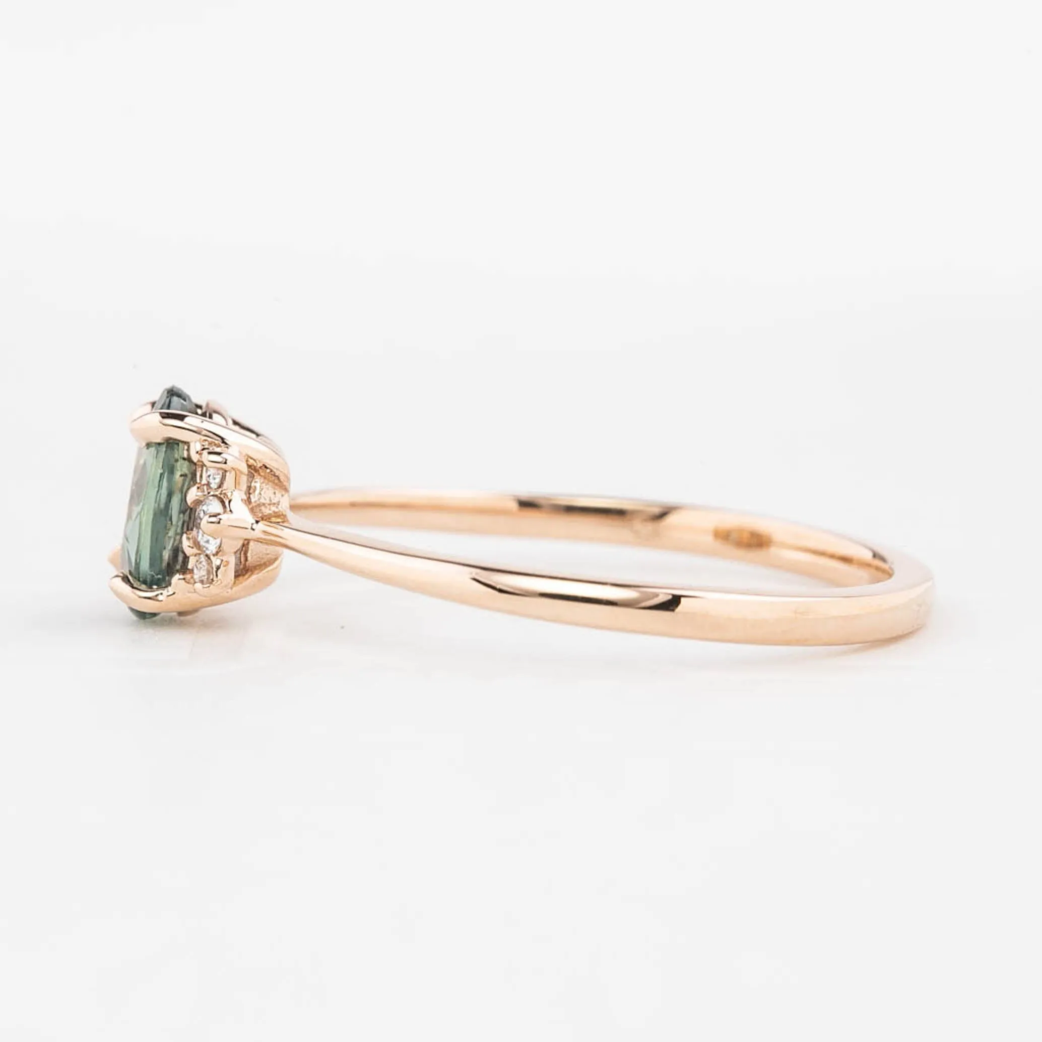 Lena Ring 0.79ct Green Madagascar Sapphire, 14K Rose Gold (One of a kind)