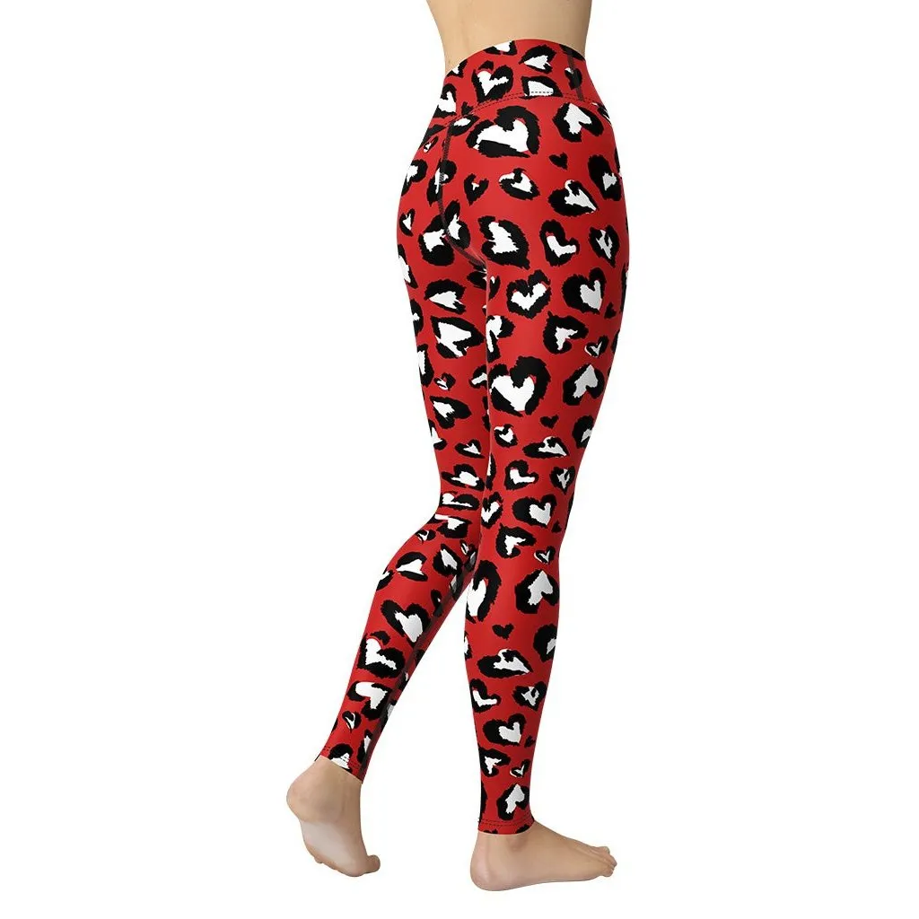 Leopard Hearts Yoga Leggings