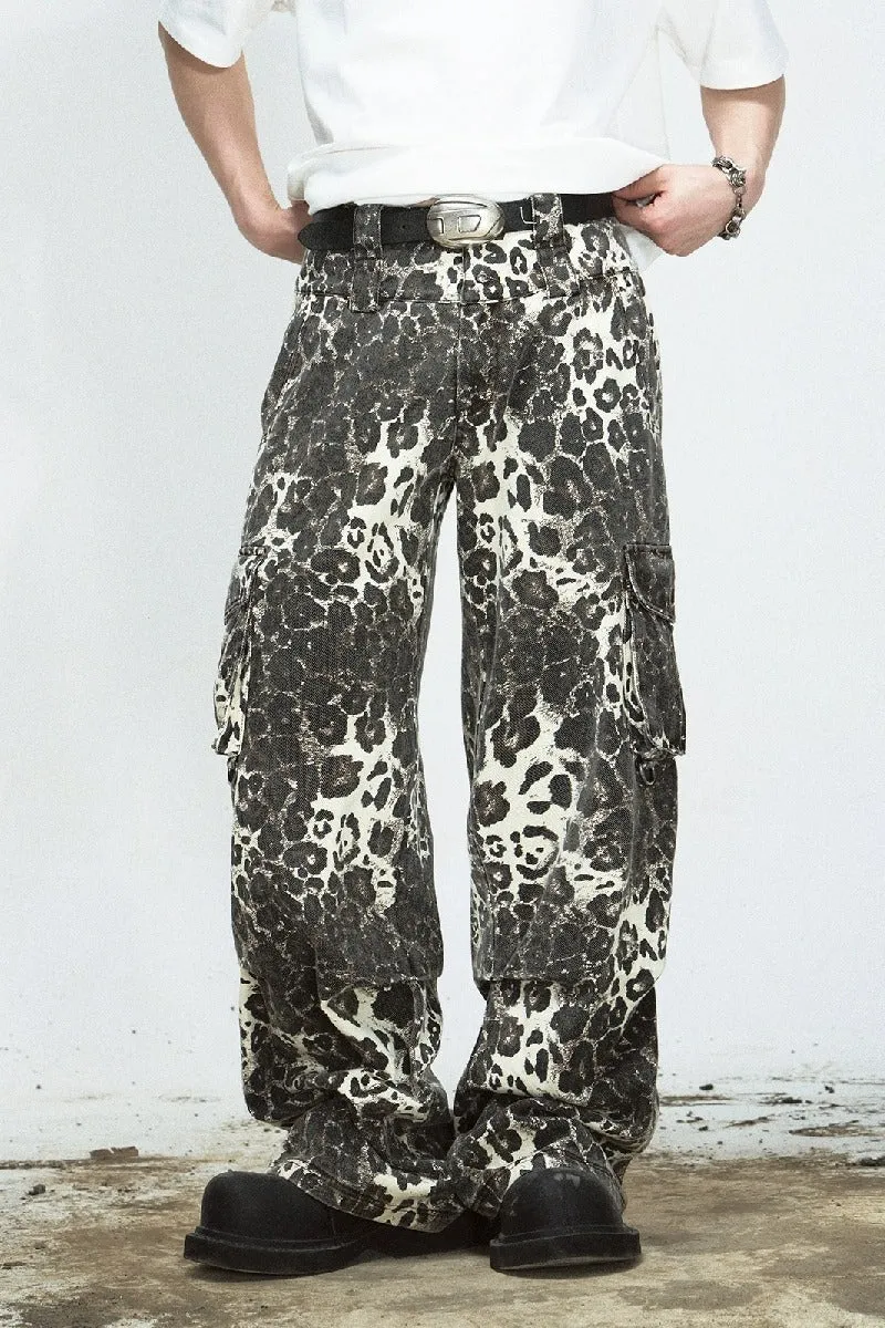 Leopard Print Multi-Pocket Cargo Pants