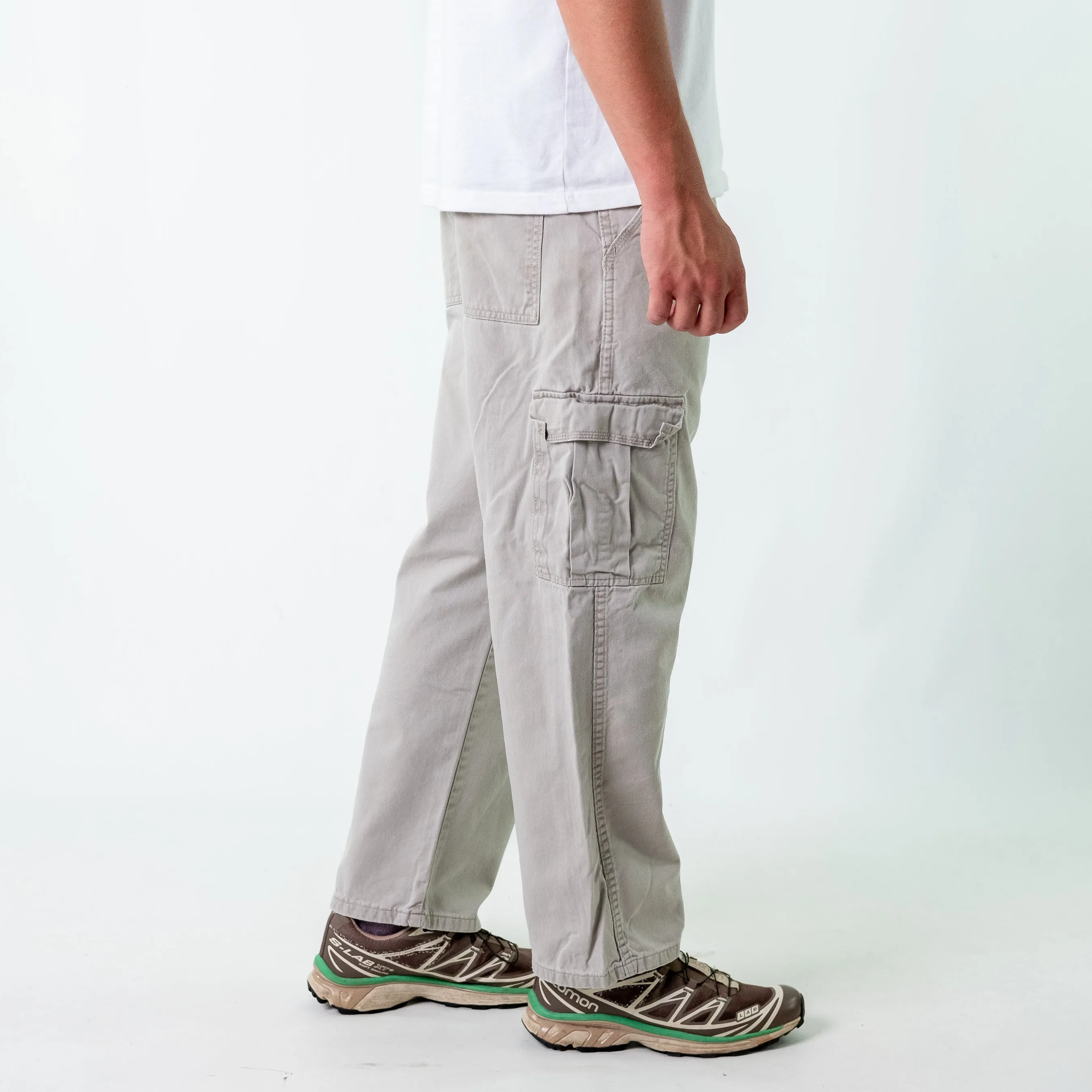 Light Grey 90s Wrangler Woven Cargo Pants Baggy Pants (34x30)