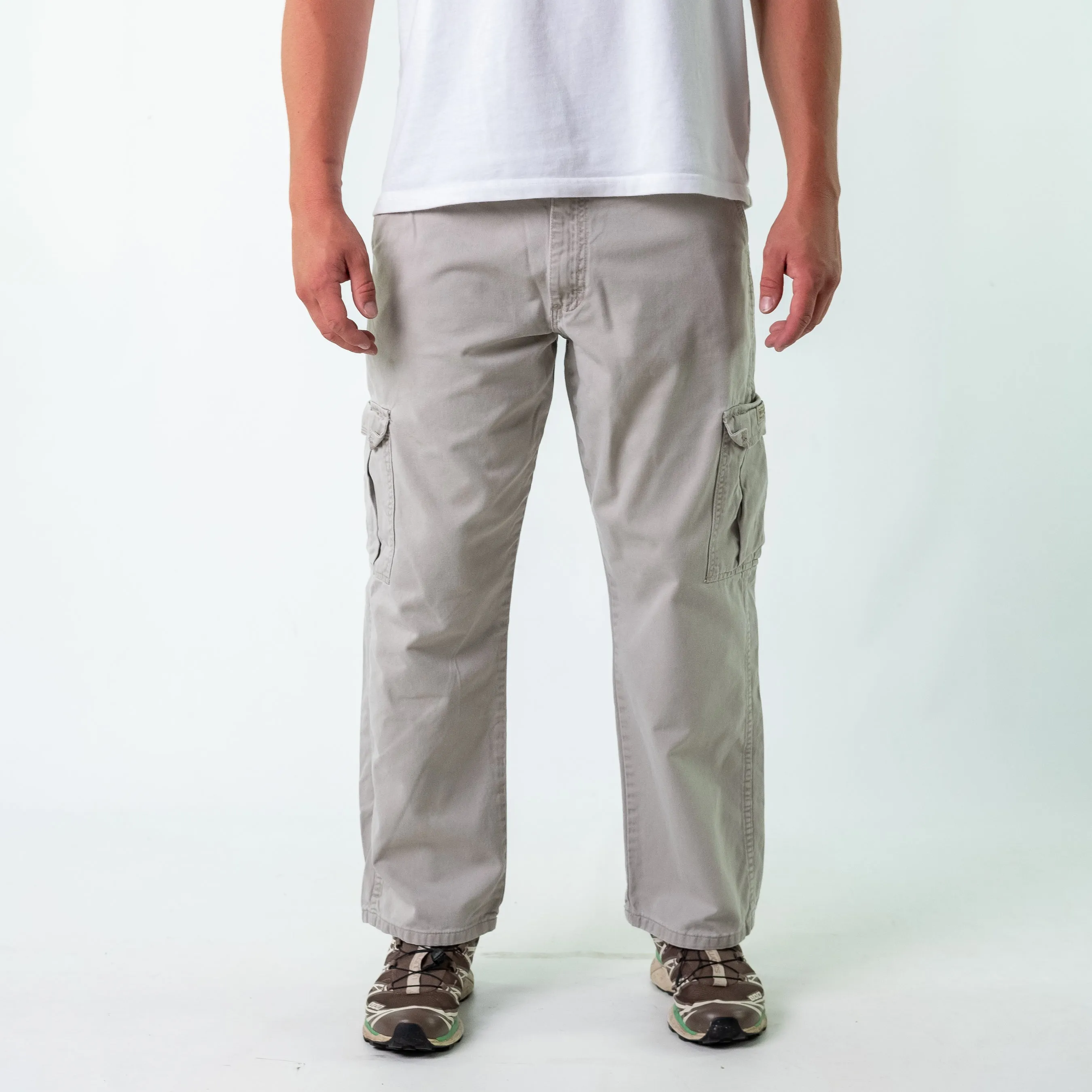 Light Grey 90s Wrangler Woven Cargo Pants Baggy Pants (34x30)