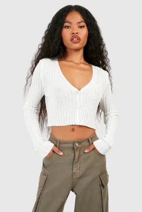 Lightweight Rib Knit Cropped Cardigan