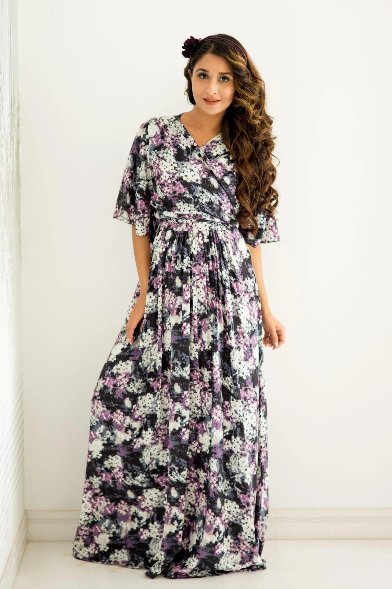 Lilac Blossom Maternity & Nursing Wrap Dress