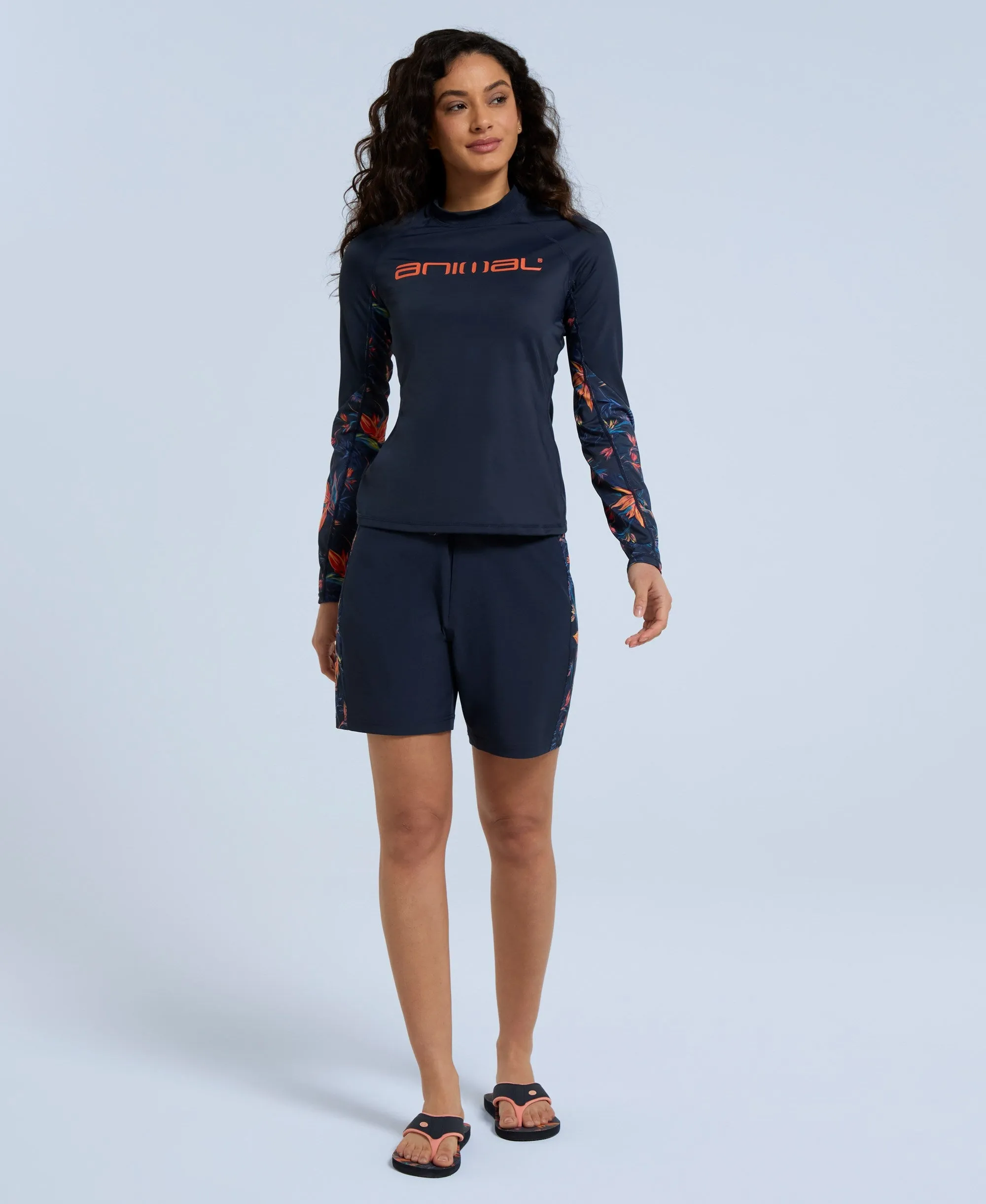 Lillie Women Printed Panel Rash Vest - Orange