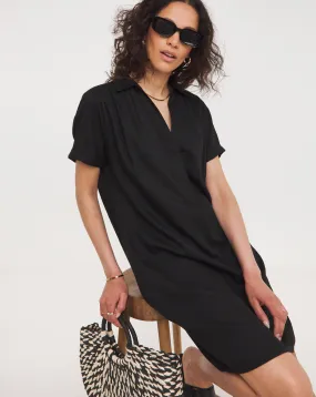 Linen Collared Short Sleeve Tunic Dress