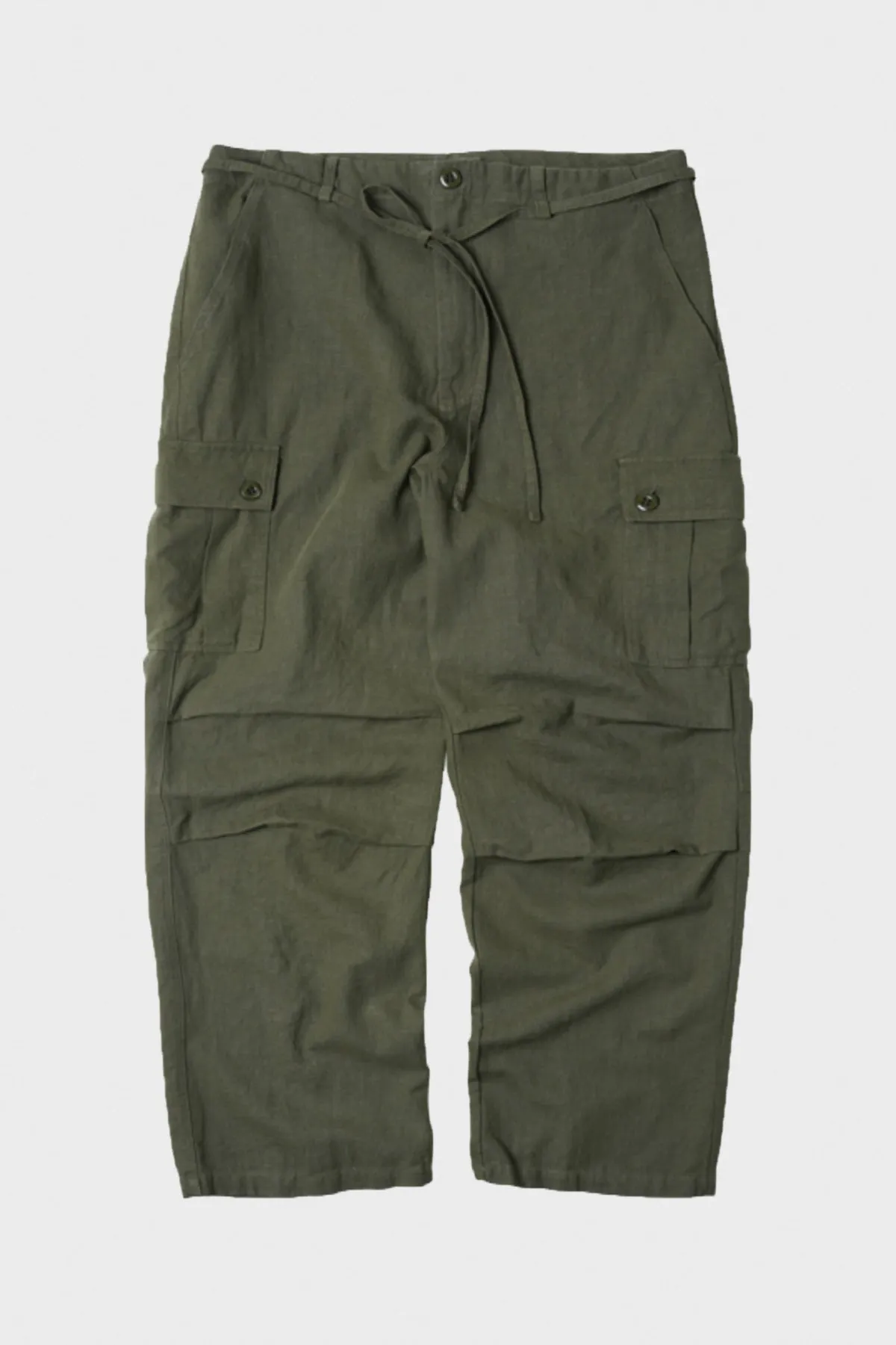 Linen Parachute Cargo Pants - Olive