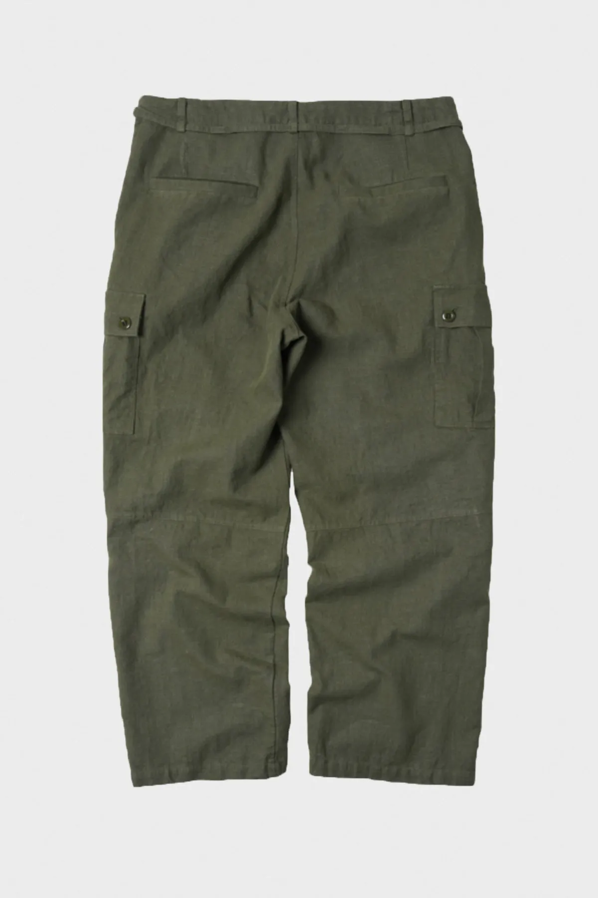 Linen Parachute Cargo Pants - Olive