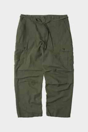 Linen Parachute Cargo Pants - Olive