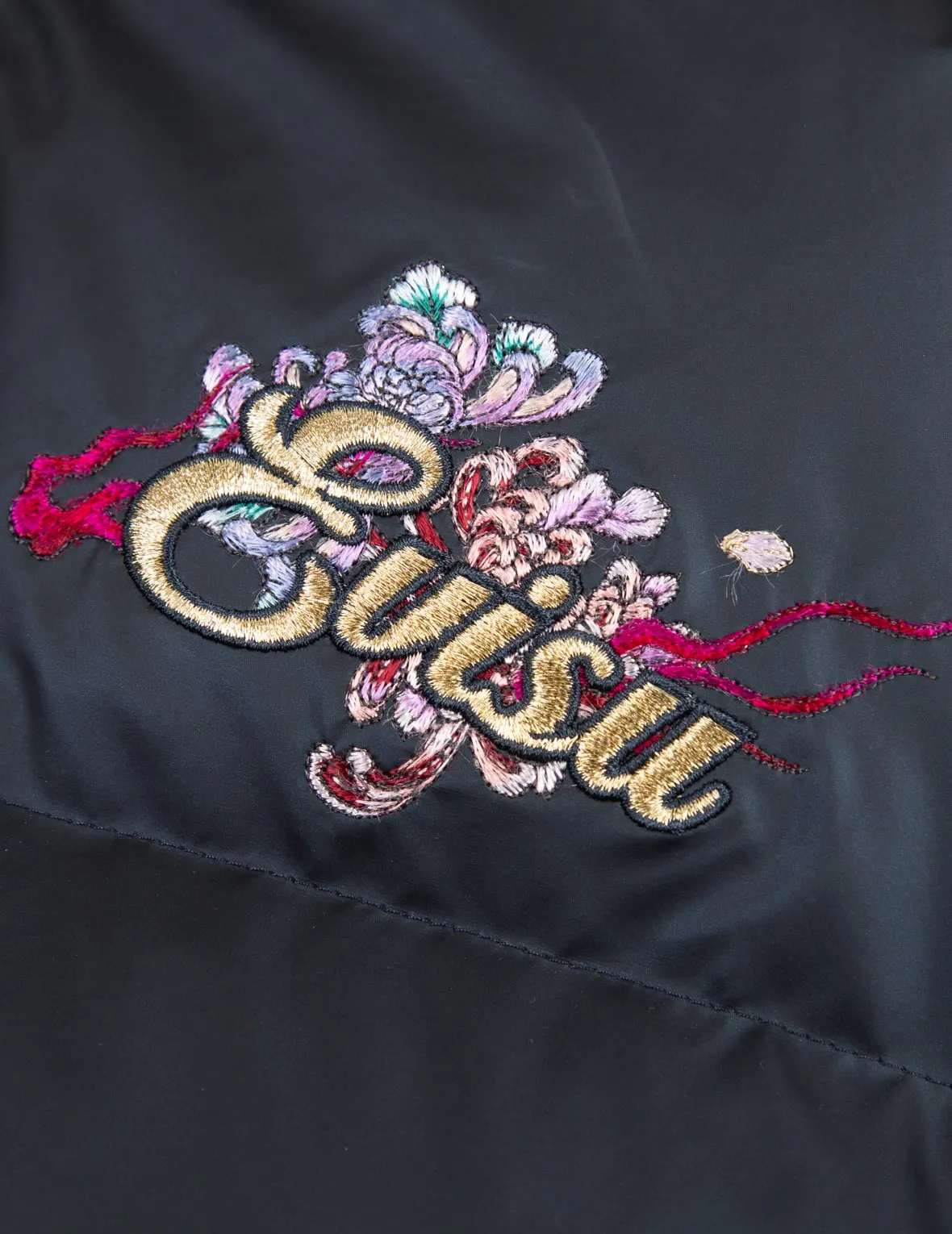 Logo and Chrysanthemum Motif Embroidered Down Jacket