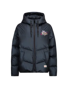 Logo and Chrysanthemum Motif Embroidered Down Jacket