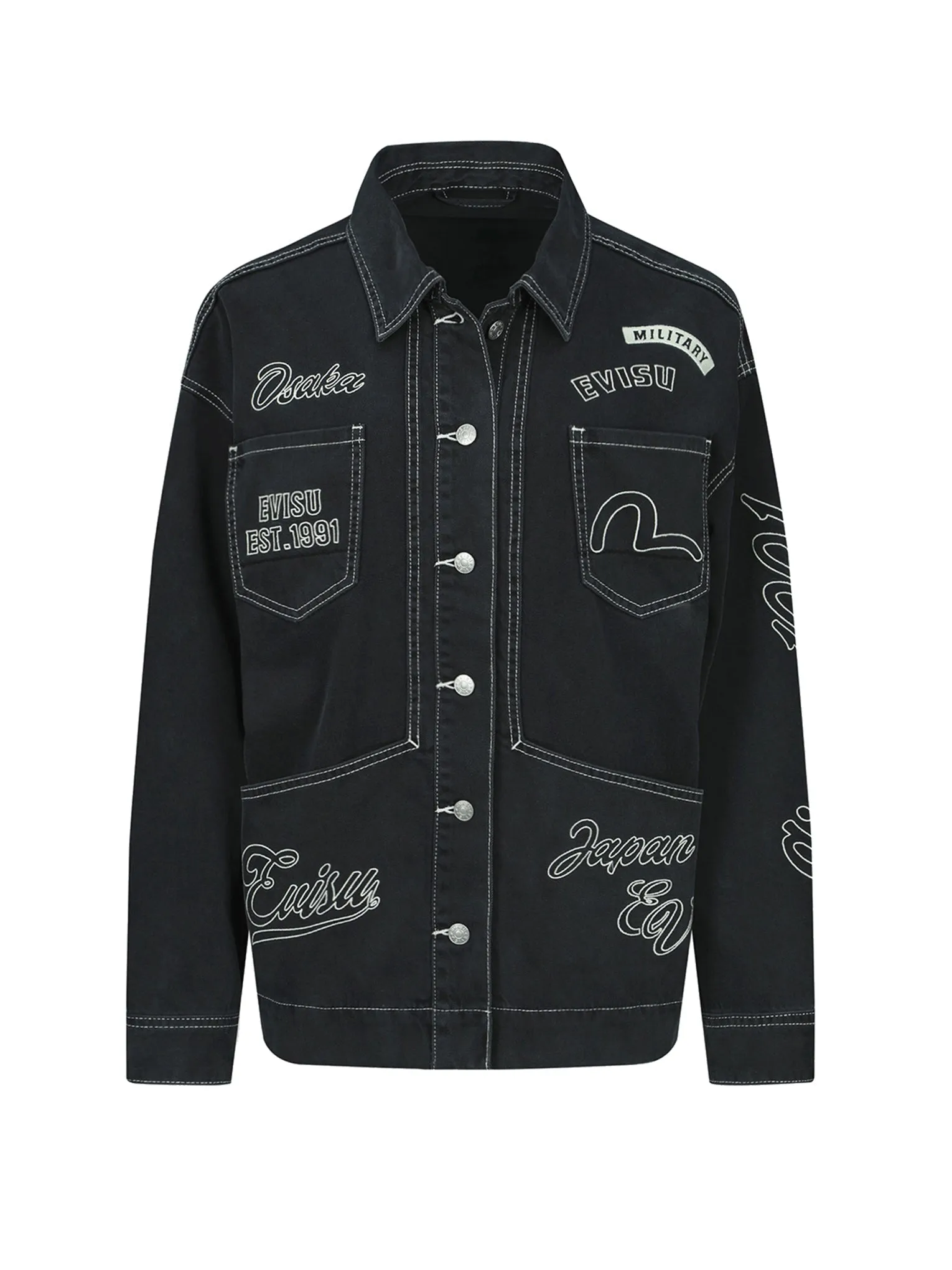 Logo and Seagull Embroidery Denim Jacket