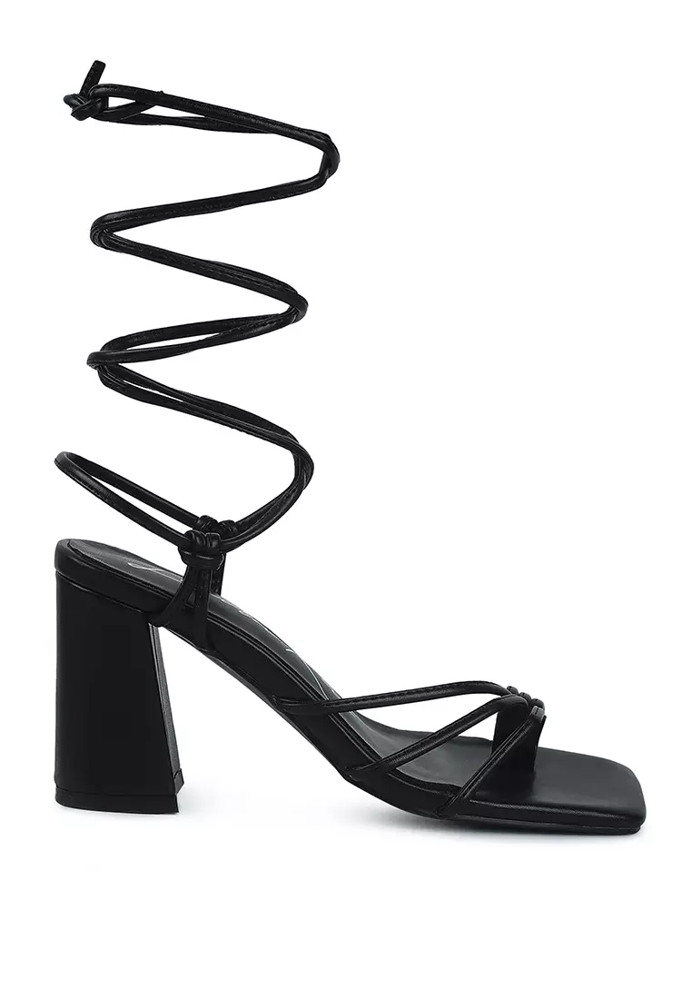 London Rag Black Toe Ring Tie Up Block Sandals