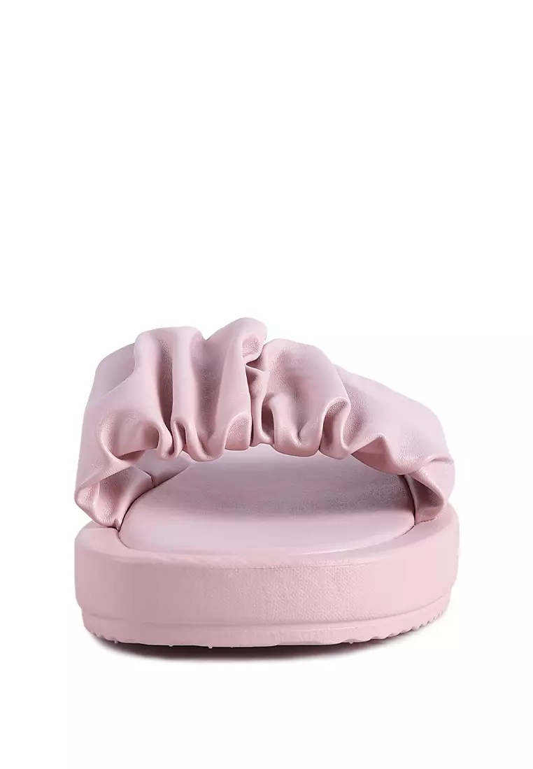 London Rag Pink Ruched Strap Slider Sandals