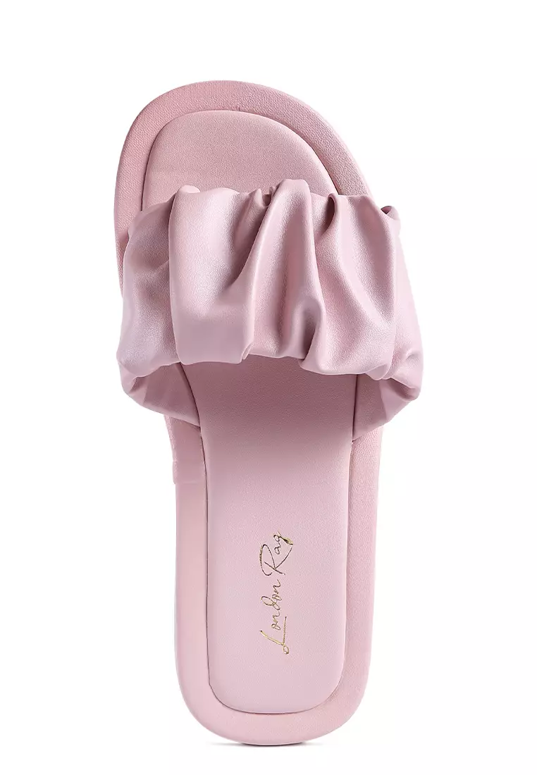 London Rag Pink Ruched Strap Slider Sandals