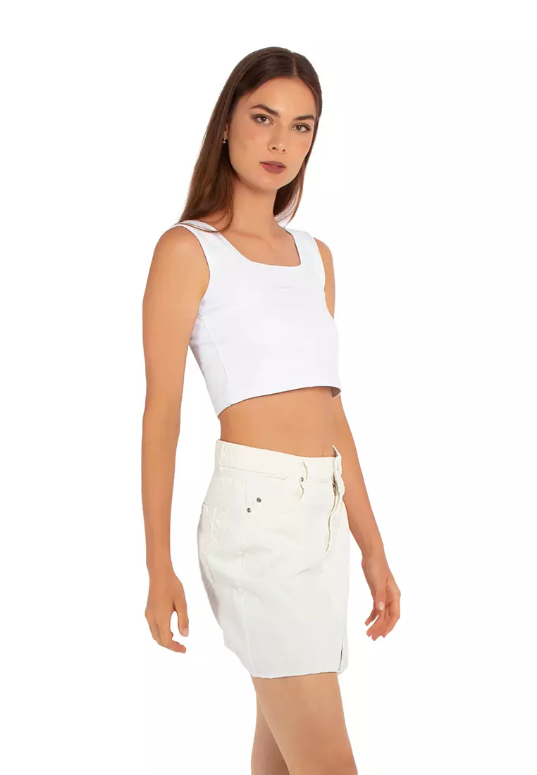 London Rag White Basic Sleeveless Crop Top