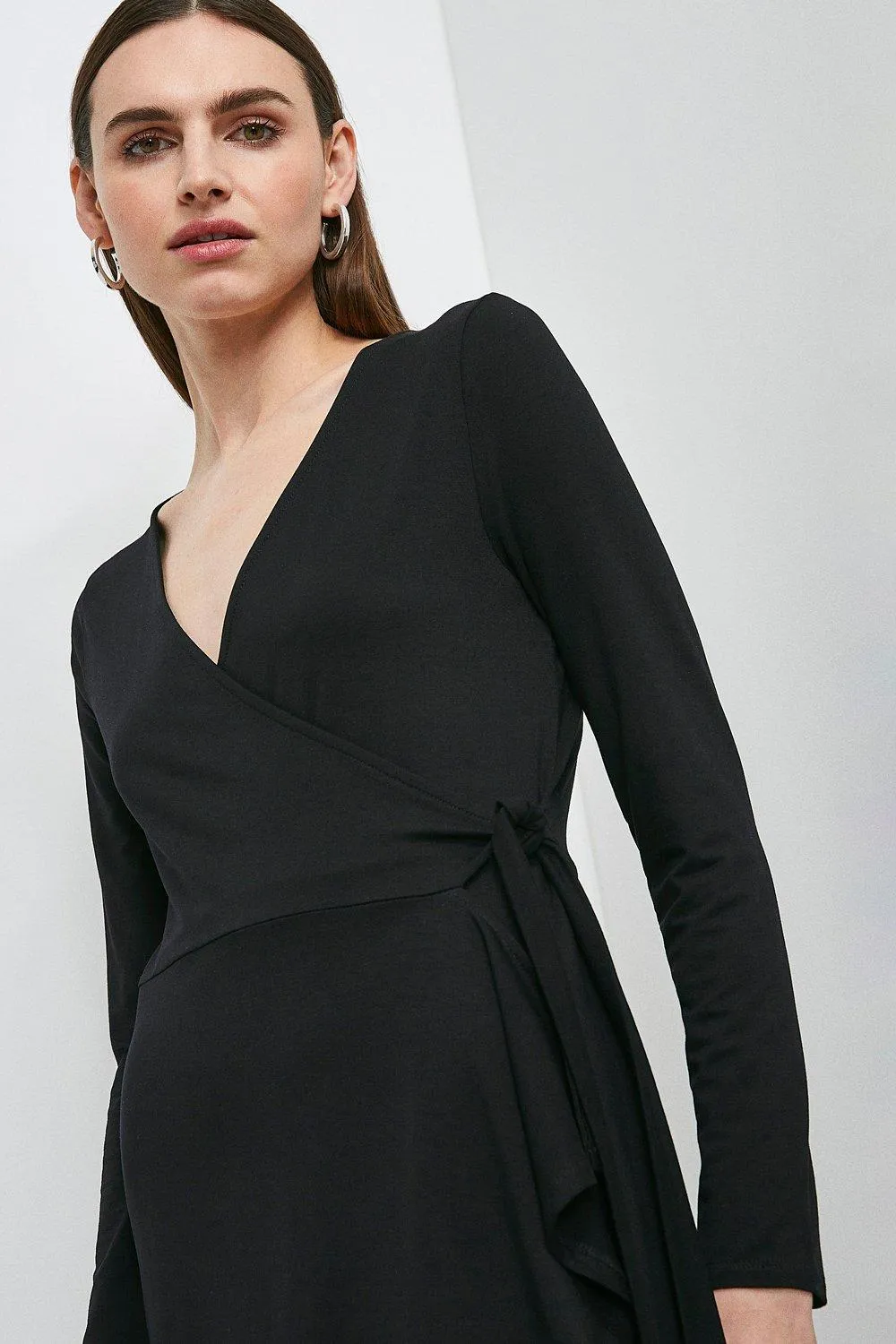 Long Sleeve Jersey Tie Wrap Dress | Karen Millen