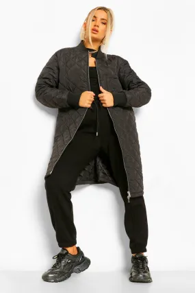 Longline Quilted Bomber Jacket
