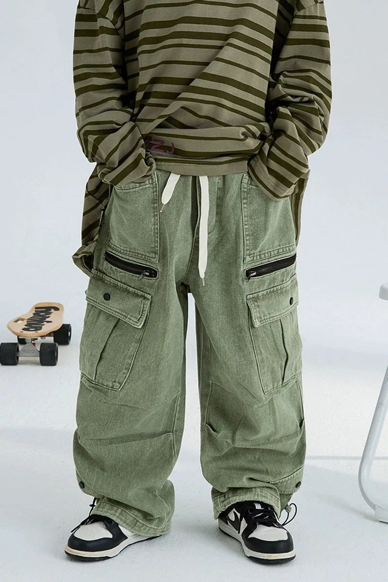 Loose Fit Denim Cargo Pants