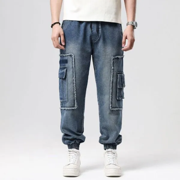 Loose jeans with elastic waist for men