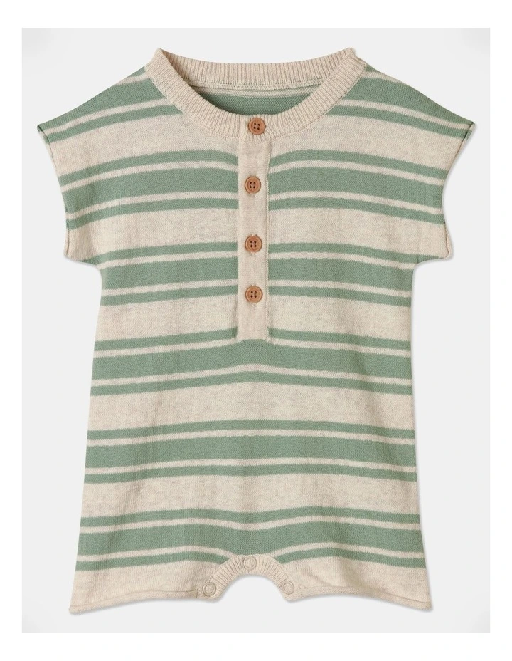 Louis Knit Romper in Light Green/Oatmeal