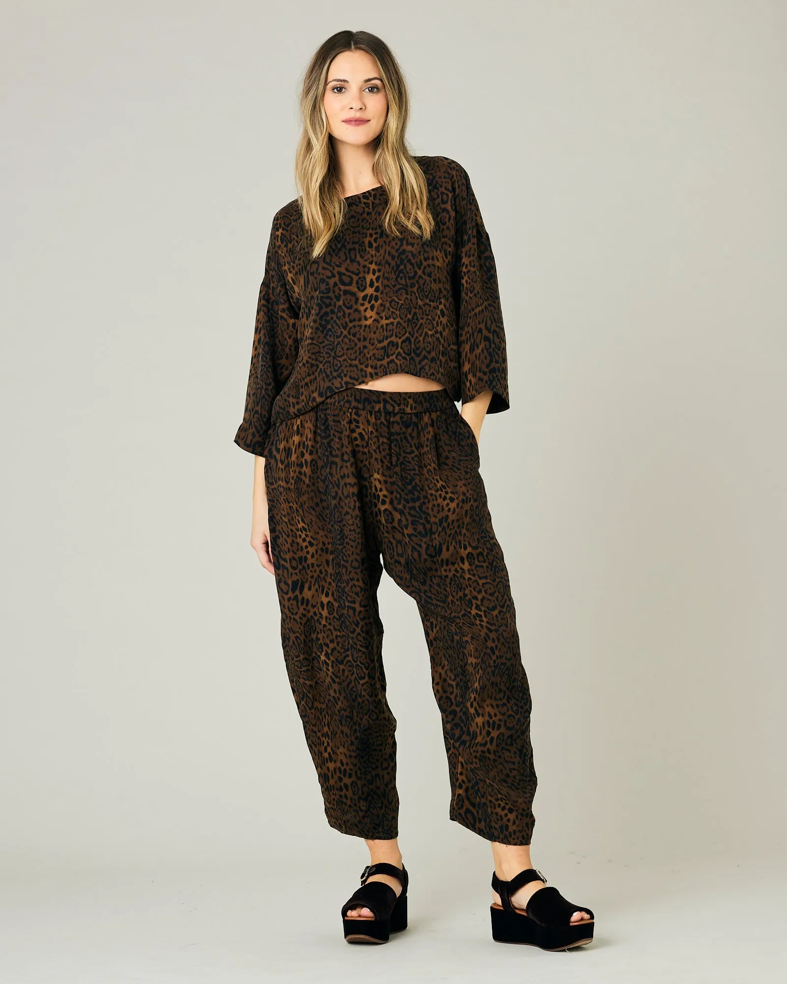 Mabel Dark Leopard Print Cupro Trousers