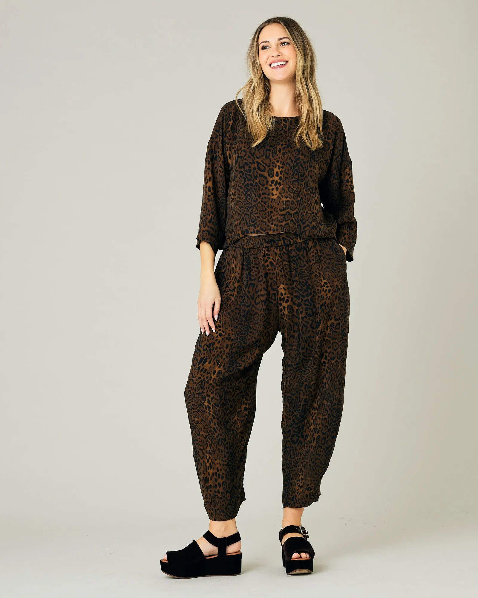Mabel Dark Leopard Print Cupro Trousers