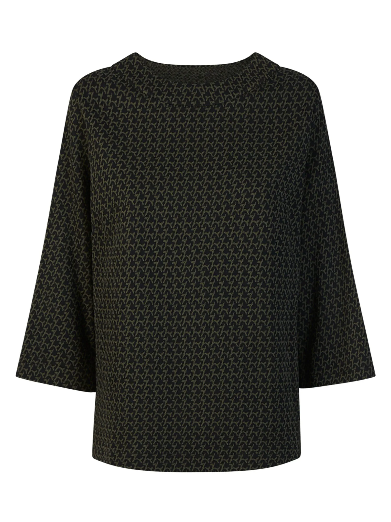 Maglia over con manica a 3/4 in Eco Jacquard - Fant. Kombu Green