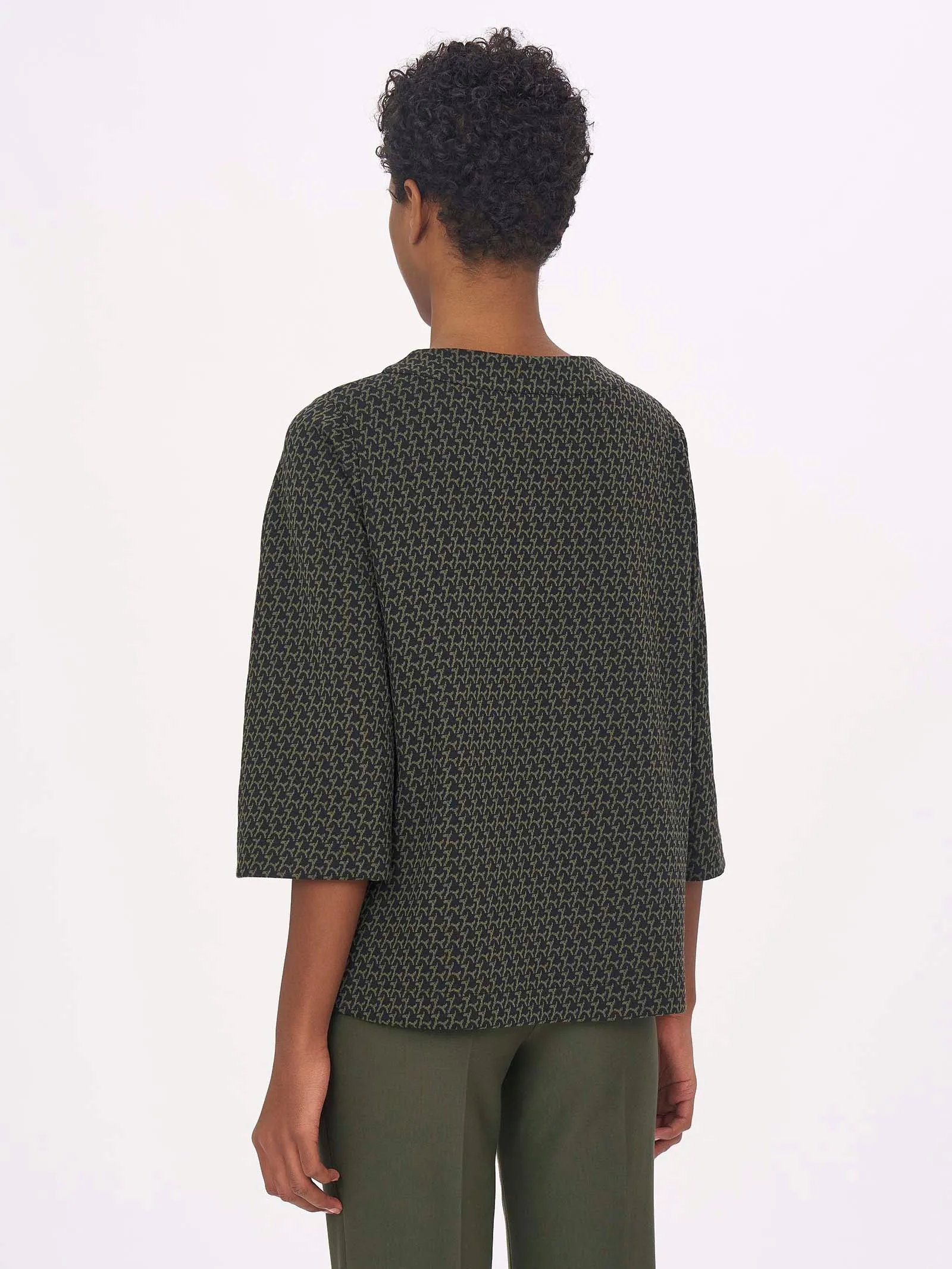 Maglia over con manica a 3/4 in Eco Jacquard - Fant. Kombu Green