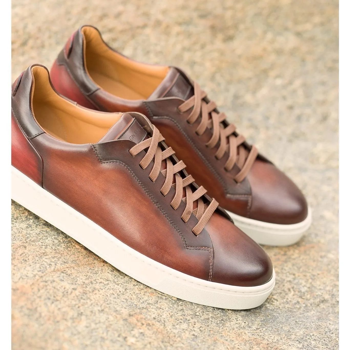 Magnanni Amadeo Men's Shoes Cognac & Brown Calf-Skin Leather Casual Sneakers (MAGS1014)