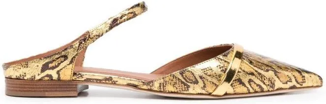 Malone Souliers Uma snakeskin-print mules Gold