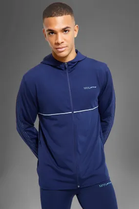 Man Active Mesh Panel Zip Through Hoodie