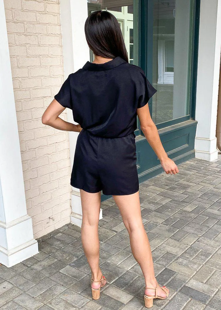Manila Short Sleeve Wrap Romper - Black