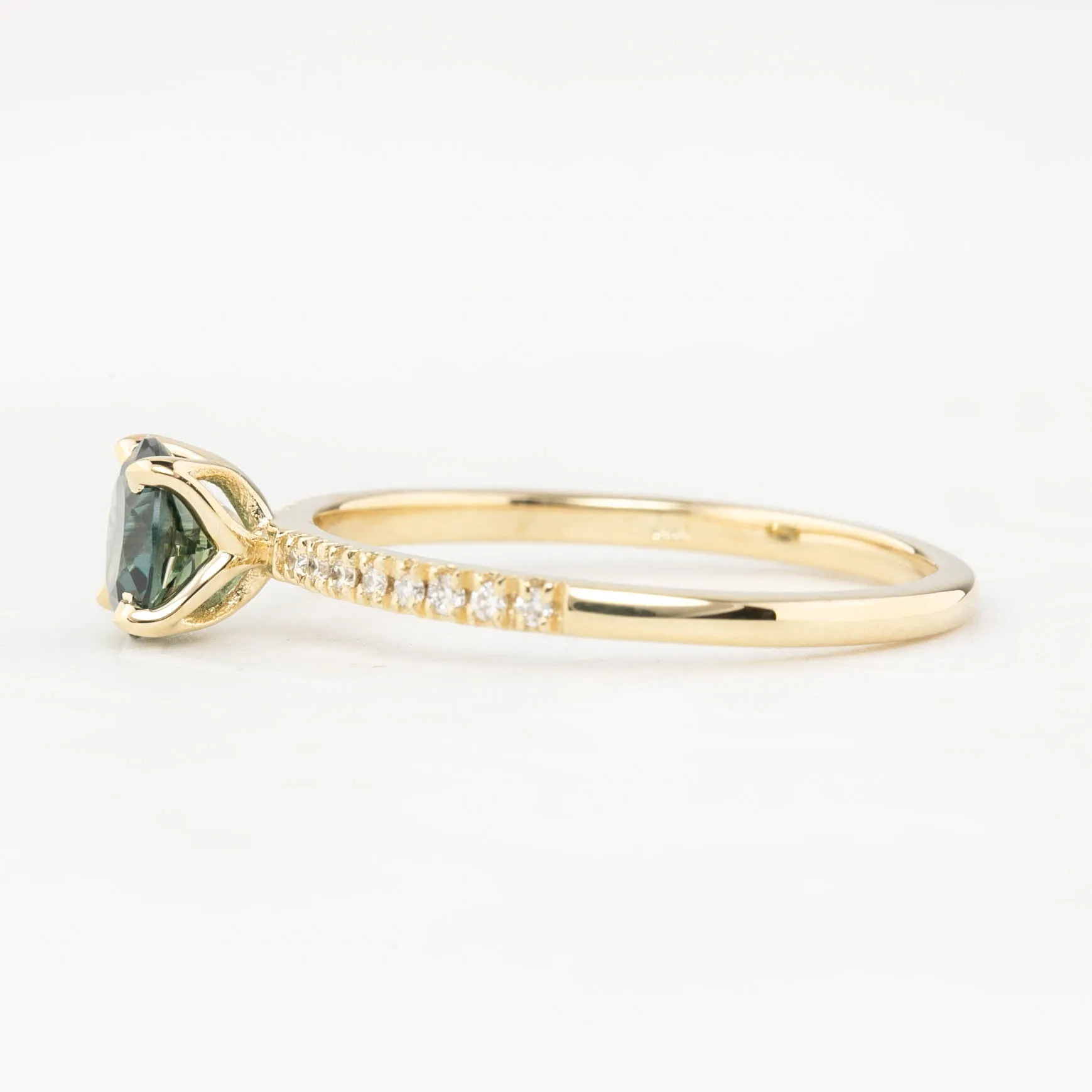 Maria Ring 0.80ct Green Queensland Round Sapphire Ring, 14k Yellow Gold (One of a kind)