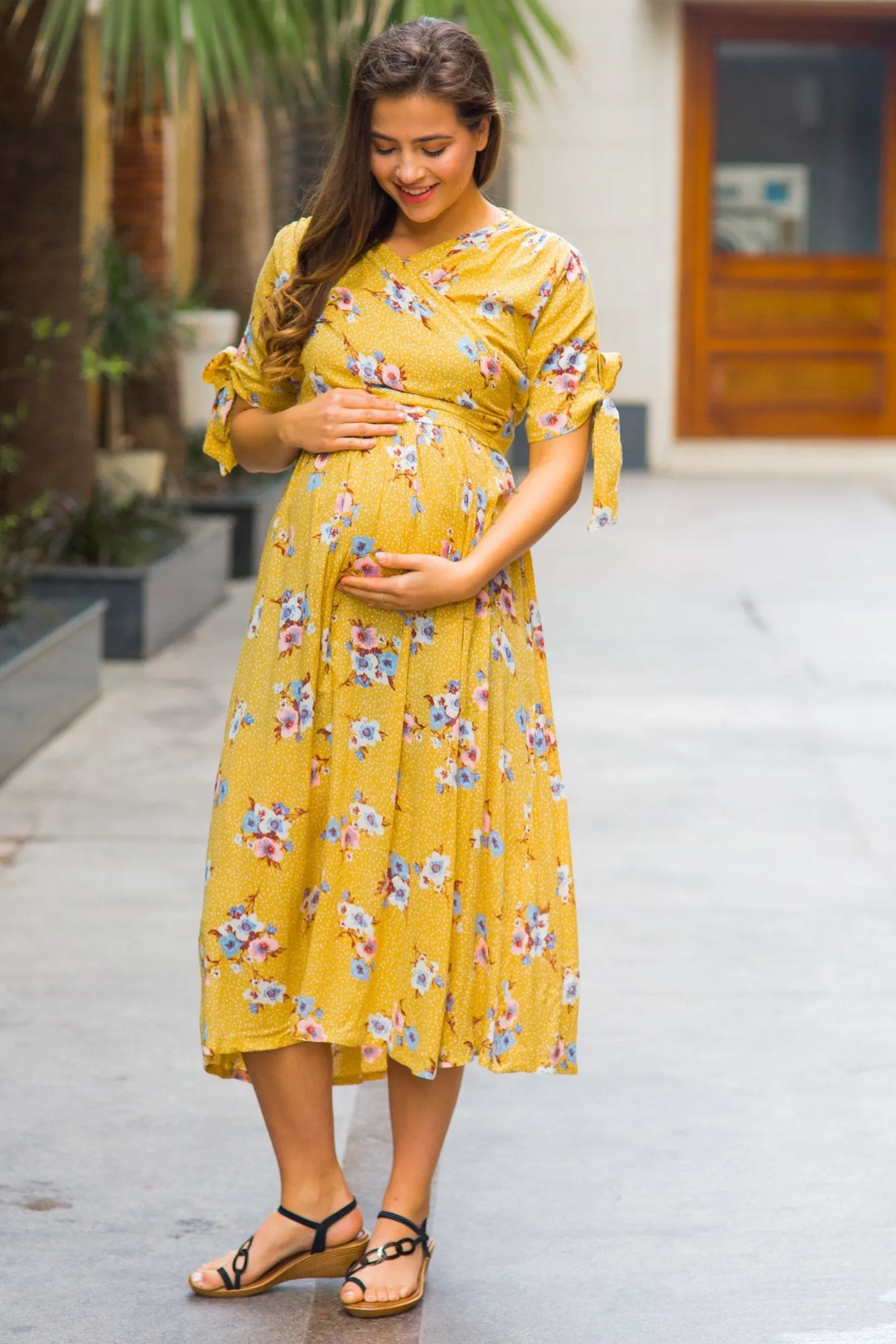 Marigold Maternity & Nursing Wrap Midi Dress