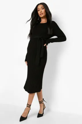 Maternity Belted Midi Dress