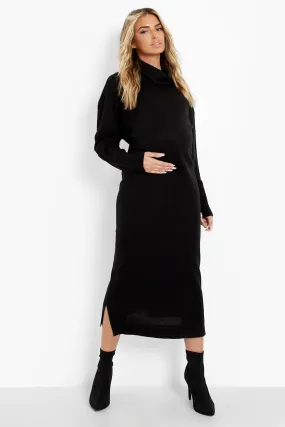 Maternity Cowl Neck Midi Knitted Dress