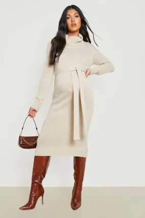 Maternity Cowl Neck Sweater Midi Dress