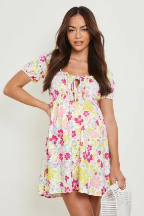 Maternity Floral Frill Smock Dress