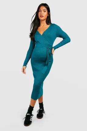 Maternity Knitted Wrap Midi Dress