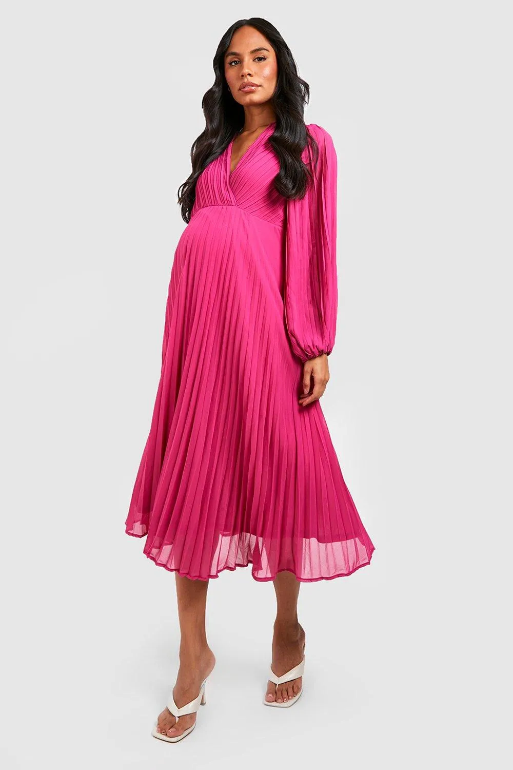 Maternity Pleated Wrap Midi Dress
