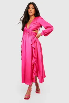 Maternity Satin Ruffle Midi Dress