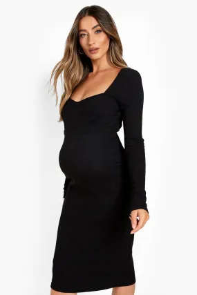Maternity Sweetheart Neck Midi Dress
