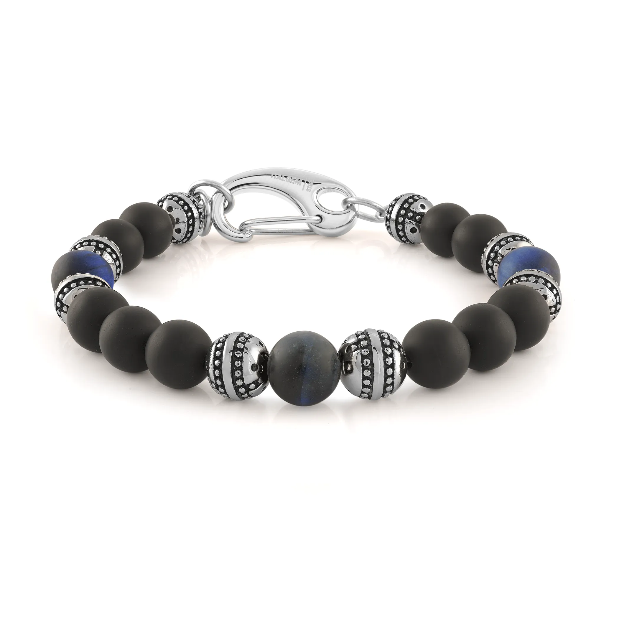 Matte Blue and Black Steel Beaded Clasp Bracelet