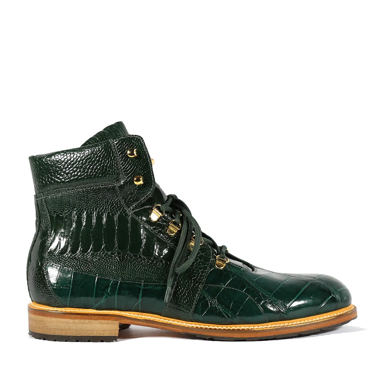 Mauri 4986 Tracker Men's Shoes Forest Green Exotic Alligator / Ostrich Leg Lace-up Boots (MA5508)