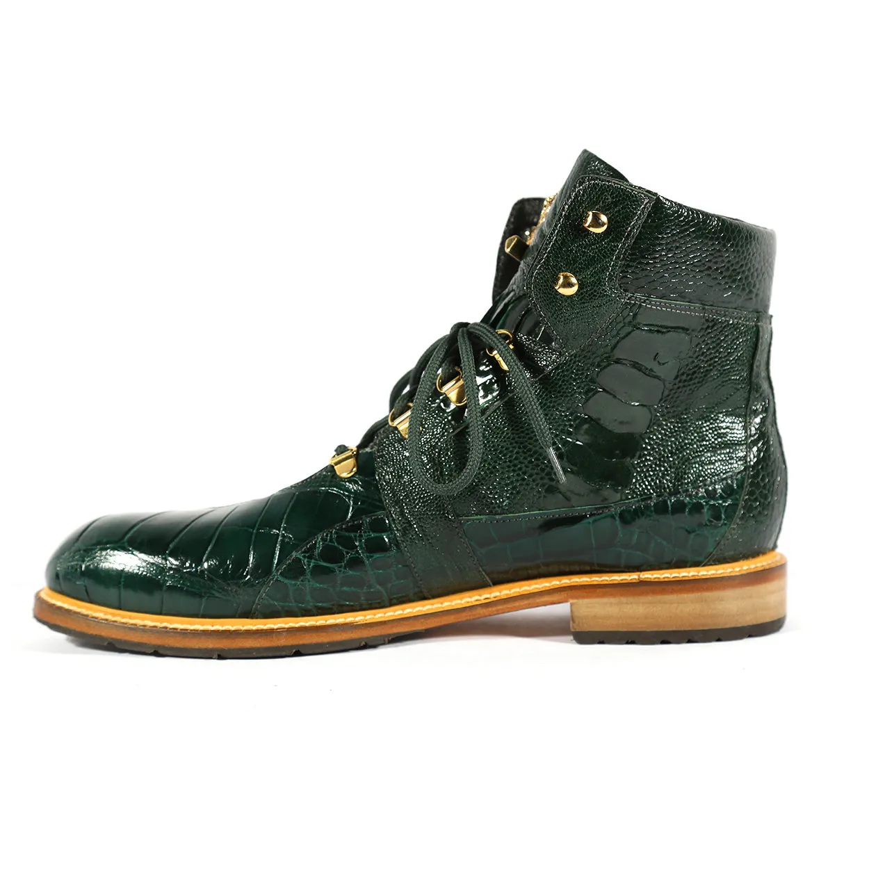 Mauri 4986 Tracker Men's Shoes Forest Green Exotic Alligator / Ostrich Leg Lace-up Boots (MA5508)