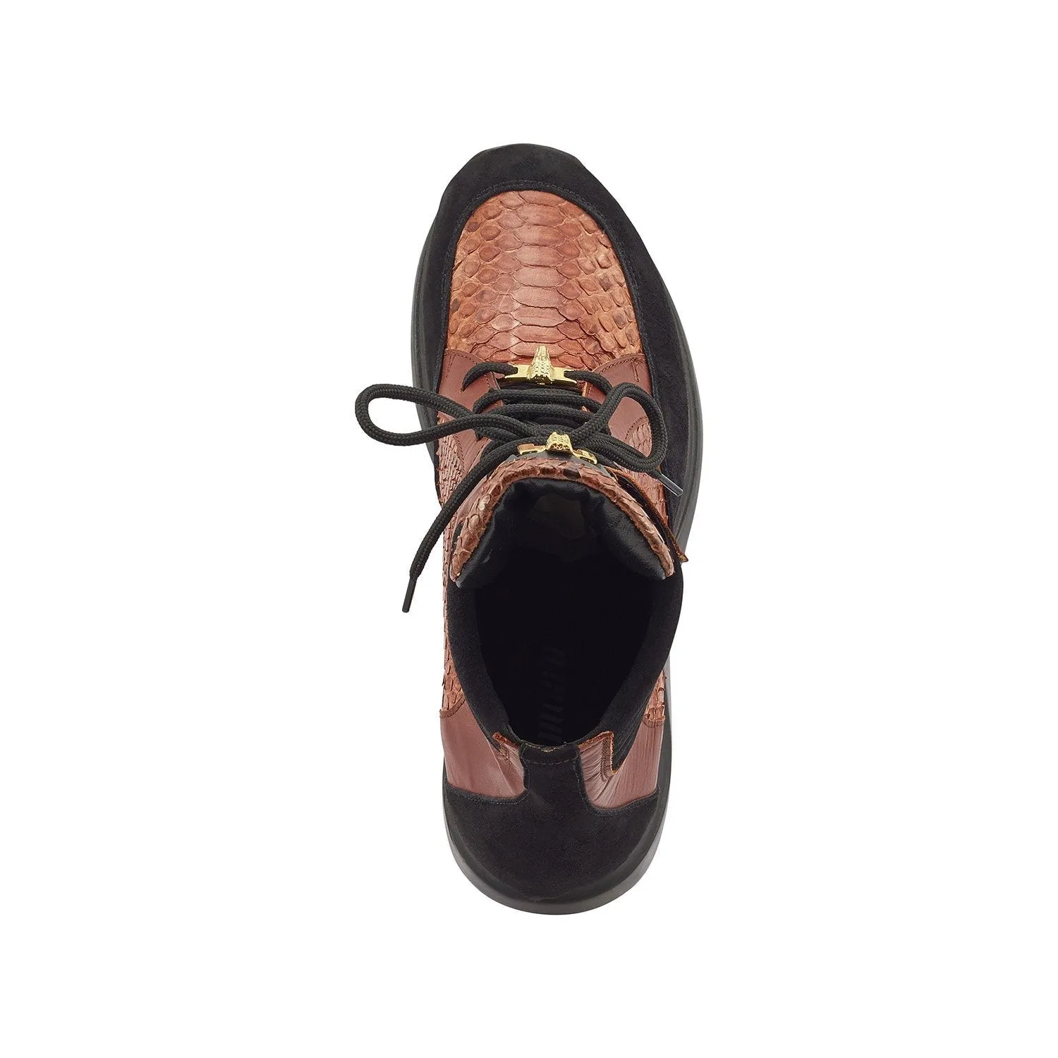 Mauri 8421 Viper Men's Shoes Black & Gold Exotic Python / Nappa / Suede Leather Casual Sneakers (MA5368)