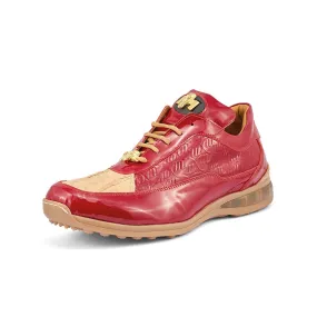 Mauri 8900/2 Bubble Men's Shoes Raspberry & Champagne Exotic Crocodile / Patent Leather Casual Sneakers (MA5410)