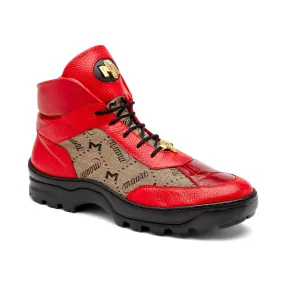 Mauri Pyro 3216 Men's Shoes Red & Taupe Exotic Crocodile / Fabric / Nappa Leather Boots (MA5562)